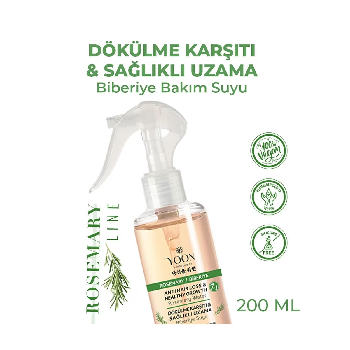 Yoon Saç Dökülme Karşıtı Hızlı Saç Uzamasına Yardımcı 7 Aktifli Biberiyeli Saç Bakım Suyu 200 ml - Gratis