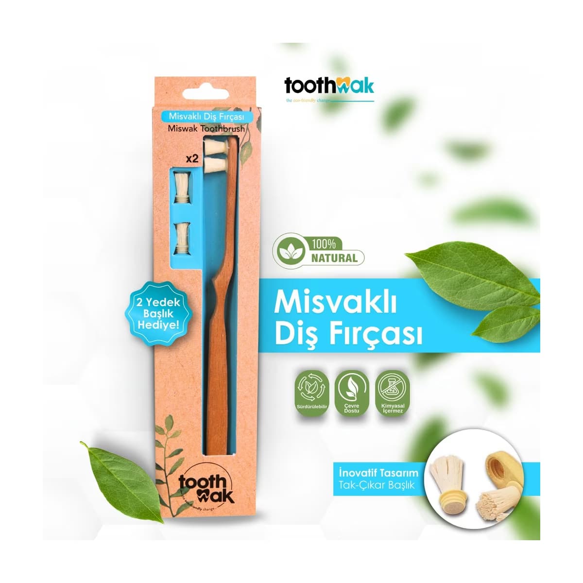 Toothwak Misvaklı Diş Fırçası + 2 Yedek Başlık Seti - Gratis