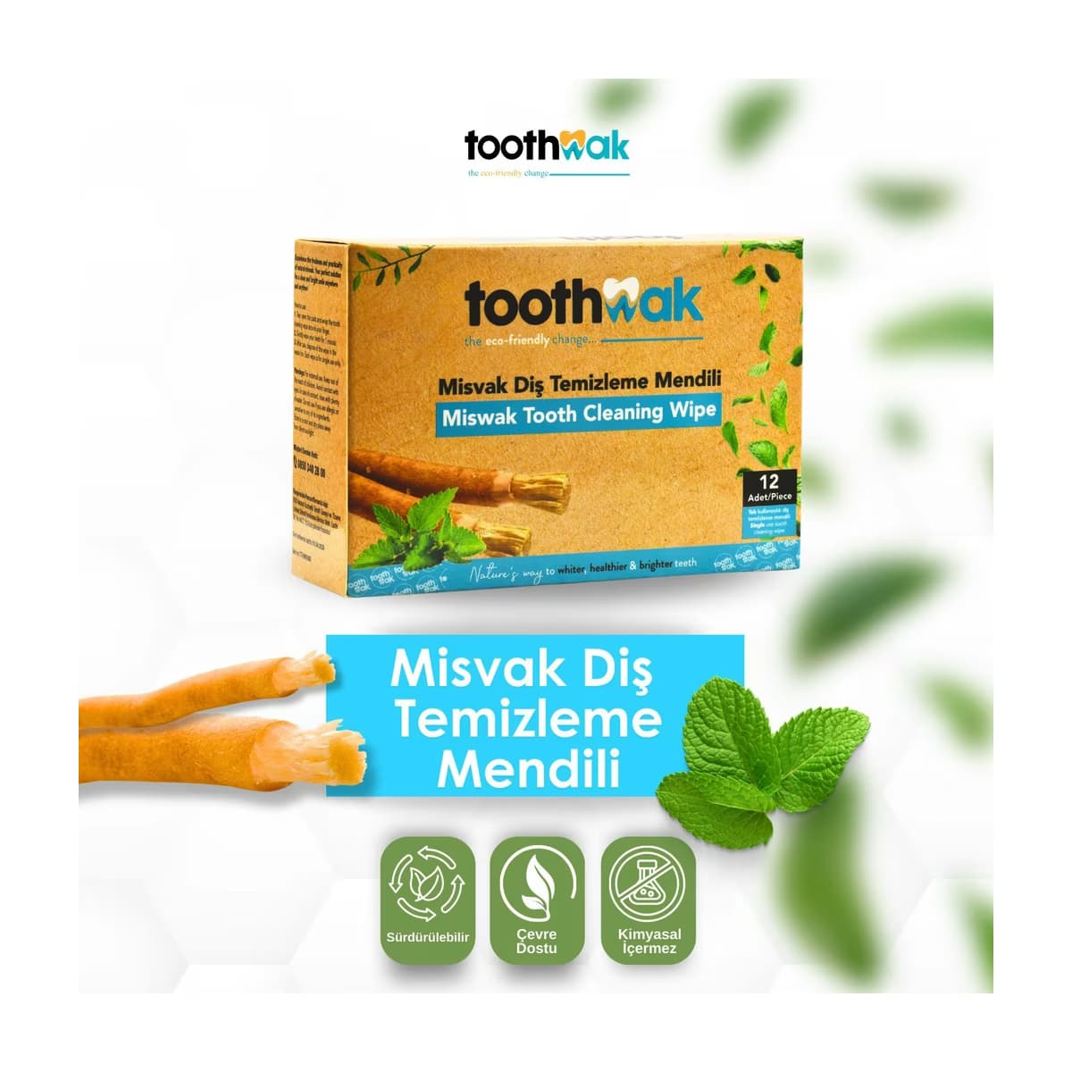 Toothwak Misvak Diş Temizleme Mendili 12'li - Gratis