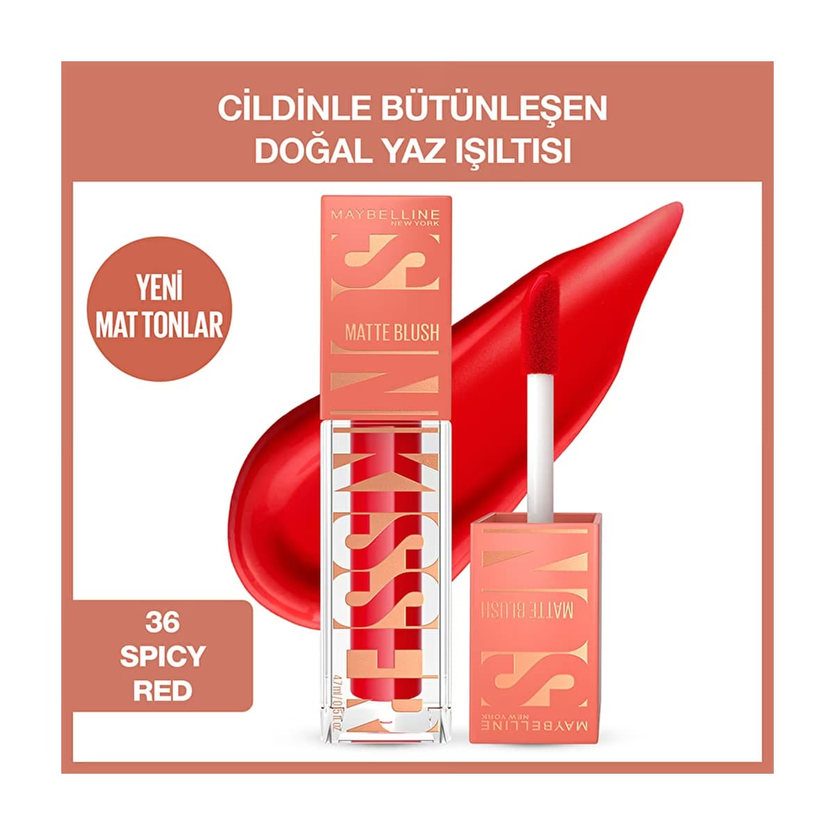 Maybelline New York Sunkisser Hazy Matte Likit Allık 36 Spicy Red - Gratis