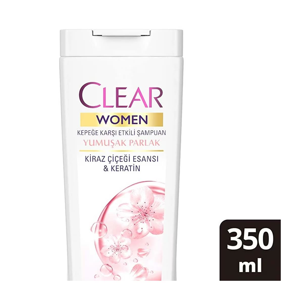 Clear Women Kepeğe Karşı Etkili Şampuan Yumuşak Parlak Kiraz Çiçeği Esansı & Keratin 350 ml - Gratis