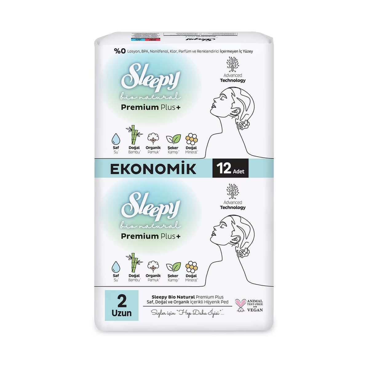 Sleepy Bio Natural Premium Plus+ (Boy 2) Eco Uzun Hijyenik Ped 12'li - Gratis