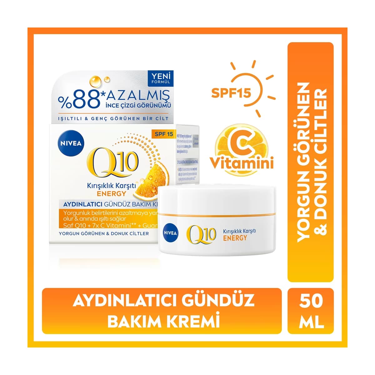 Nivea SPF15 Q10 Energy C Vitamini Kırışıklık Karşıtı Gündüz Kremi 50 ml - Gratis