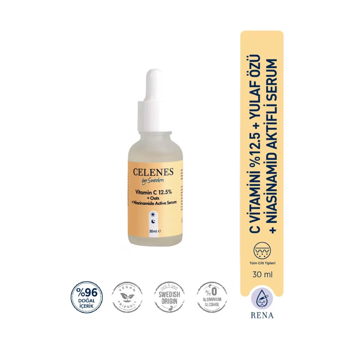 Celenes Aydınlatıcı ve Cilt Tonu Eşitleyici Rena C Vitaminli Yüz Serumu 30 ml - Gratis