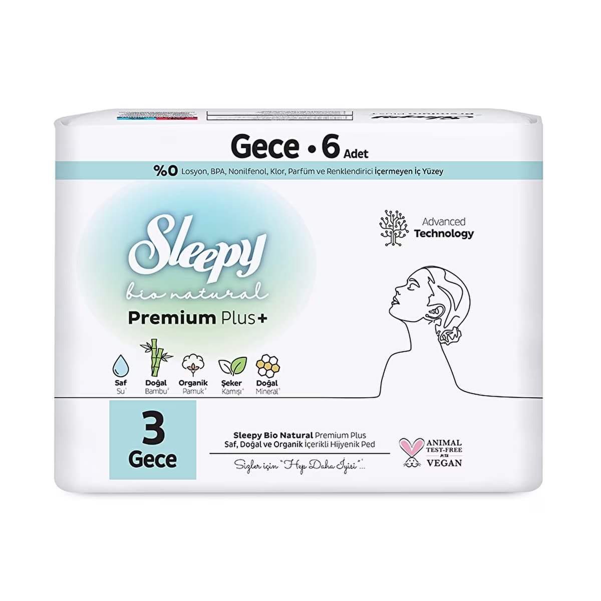 Sleepy Bio Natural 3 Gece Hijyenik Ped 6'lı - Gratis
