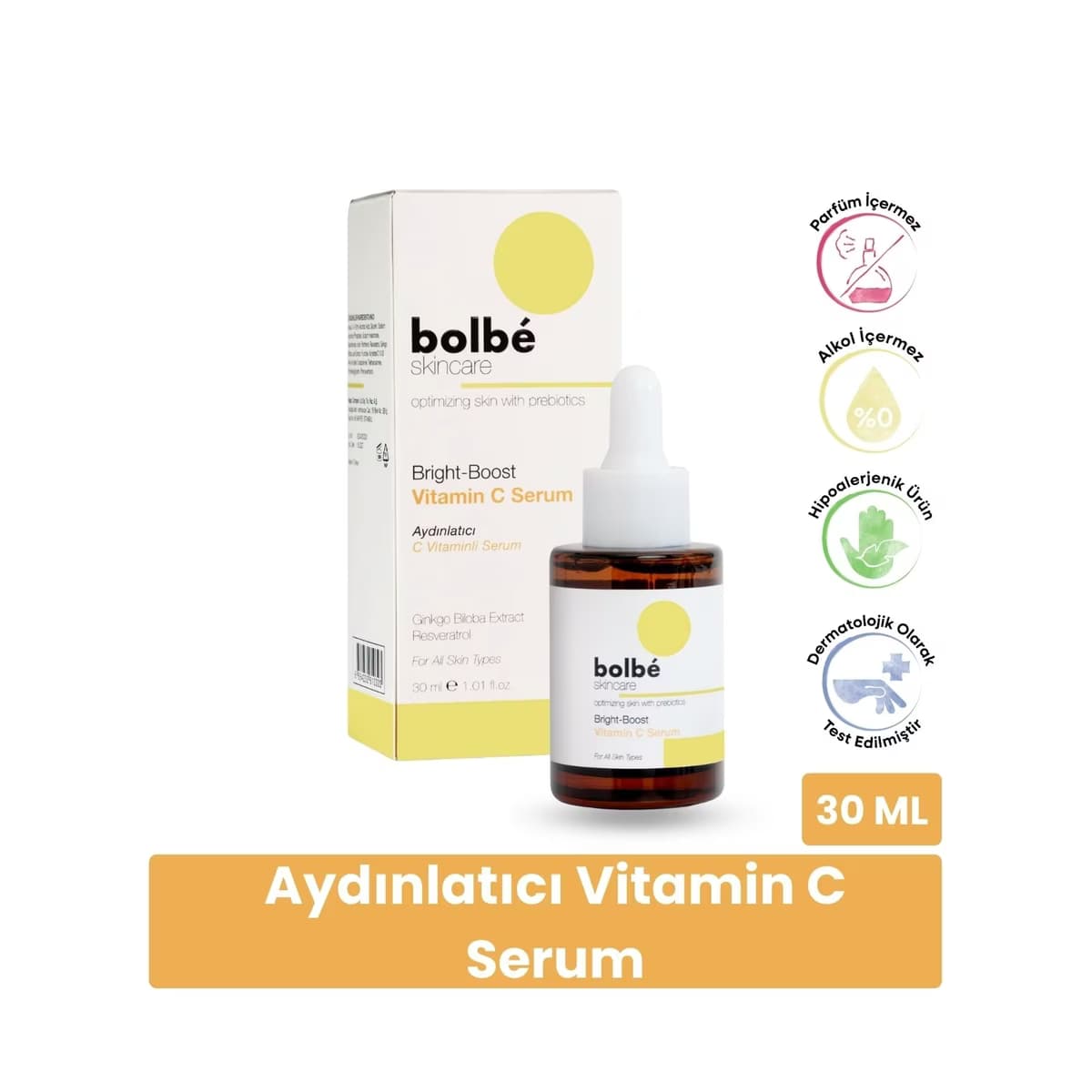Bolbe Aydınlatıcı, Cilt Tonu Eşitleyici Leke ve Kırışıklık Karşıtı %6 C Vitamini Yüz Serumu 30 ml - Gratis