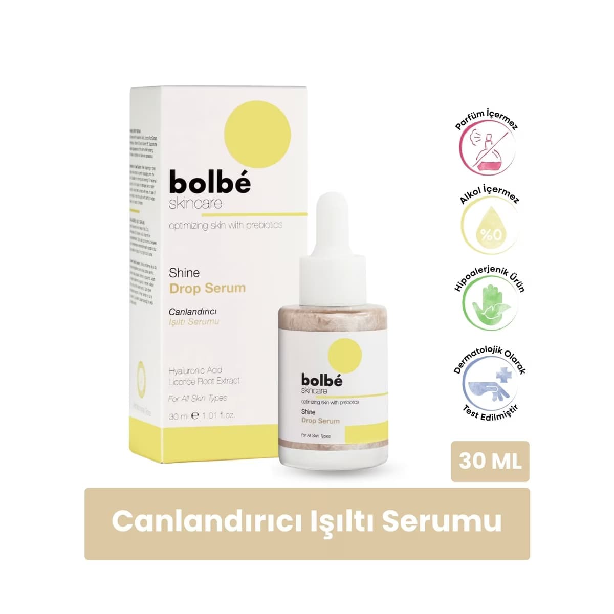 Bolbe Shine Drop Aydınlatıcı, Leke Karşıtı, Niacinamide İçeren Işıltı Veren Yüz Serumu 30 ml - Gratis