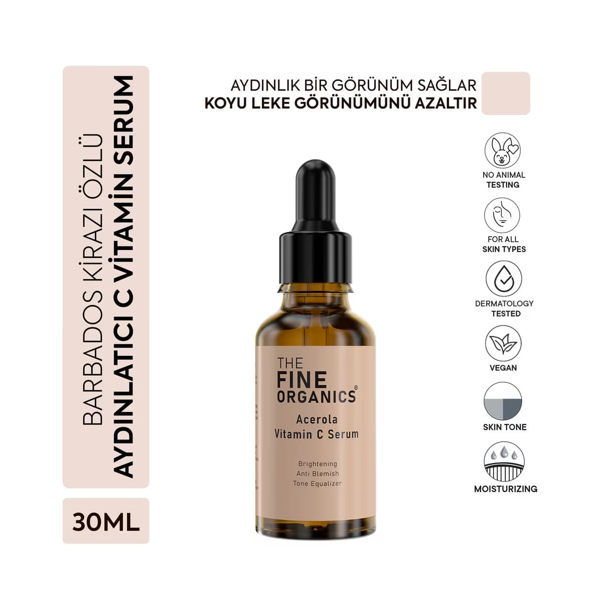 The Fine Organics Barbados Kirazı Özlü Aydınlatıcı ve C Vitamini Yüz Serumu 30 ml - Gratis
