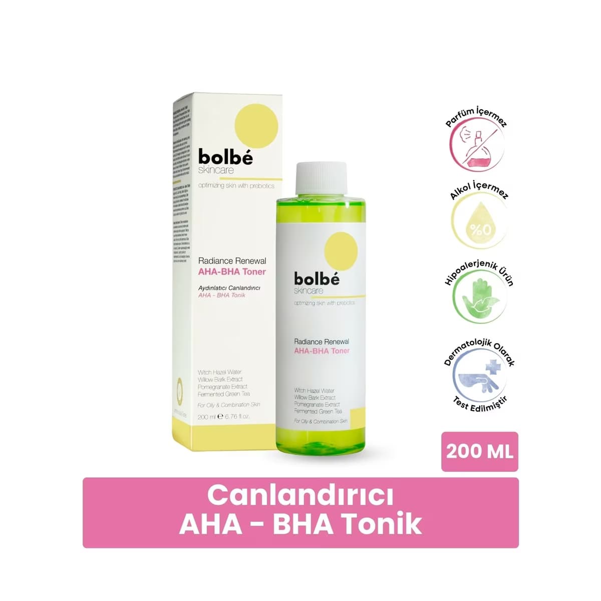Bolbe Peeling Etkili, Canlandırıcı, Cilt Tonu Eşitleyici, Gözenek Sıkılaştırıcı AHA-BHA Tonik 200 ml - Gratis