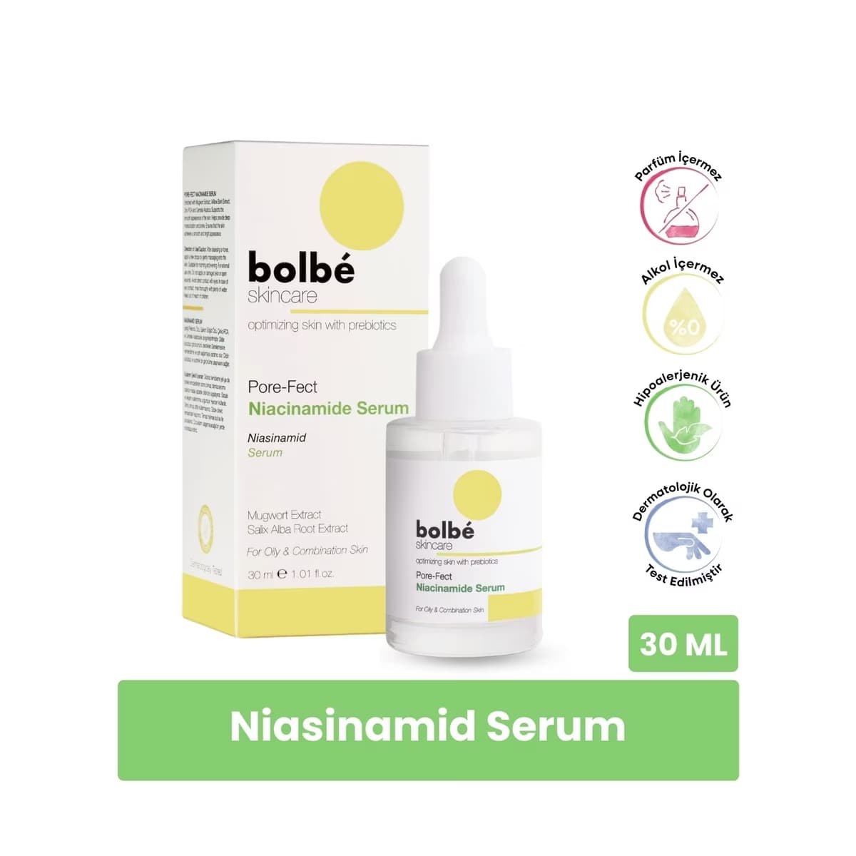 Bolbe Gözenek Sıkılaştırıcı, Aydınlatıcı, Bariyer Güçlendirici Niacinamide Yüz Serumu 30 ml - Gratis