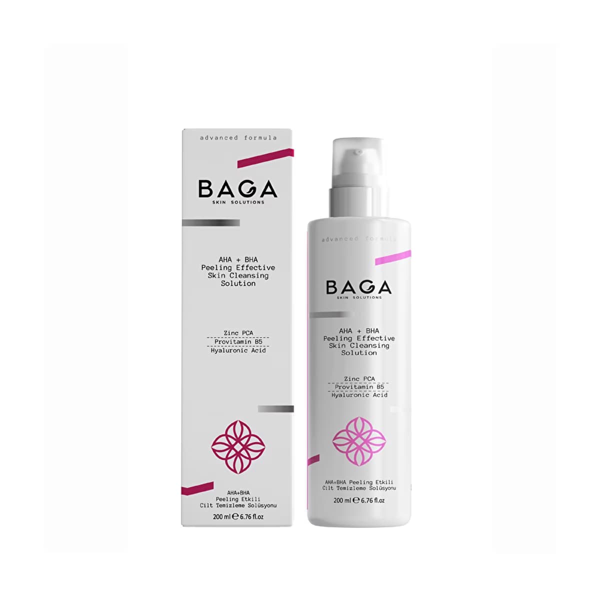 Baga AHA+BHA Peeling Etkili Canlandırıcı ve Gözenek Sıkılaştırıcı Cilt Temizleme Solüsyonu 200 ml - Gratis