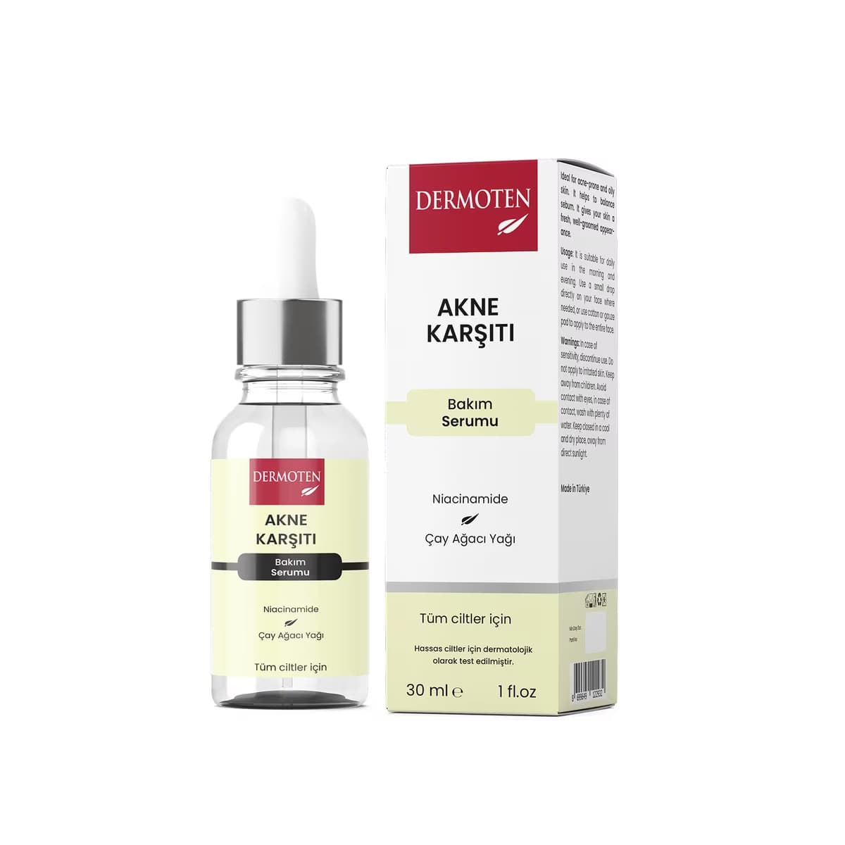 Dermoten Niacinamide ve Çay Ağacı Yağı İçeren Akne Karşıtı Cilt Bakım Serumu 30 ml - Gratis