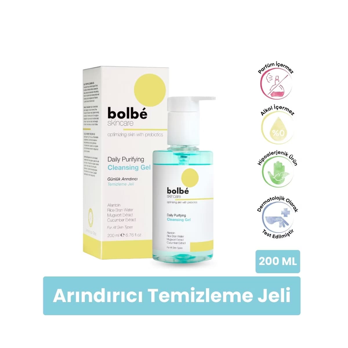 Bolbe Pirinç Özlü, Arındırıcı, Aydınlatıcı, Günlük Yüz Temizleme Jeli 200 ml - Gratis