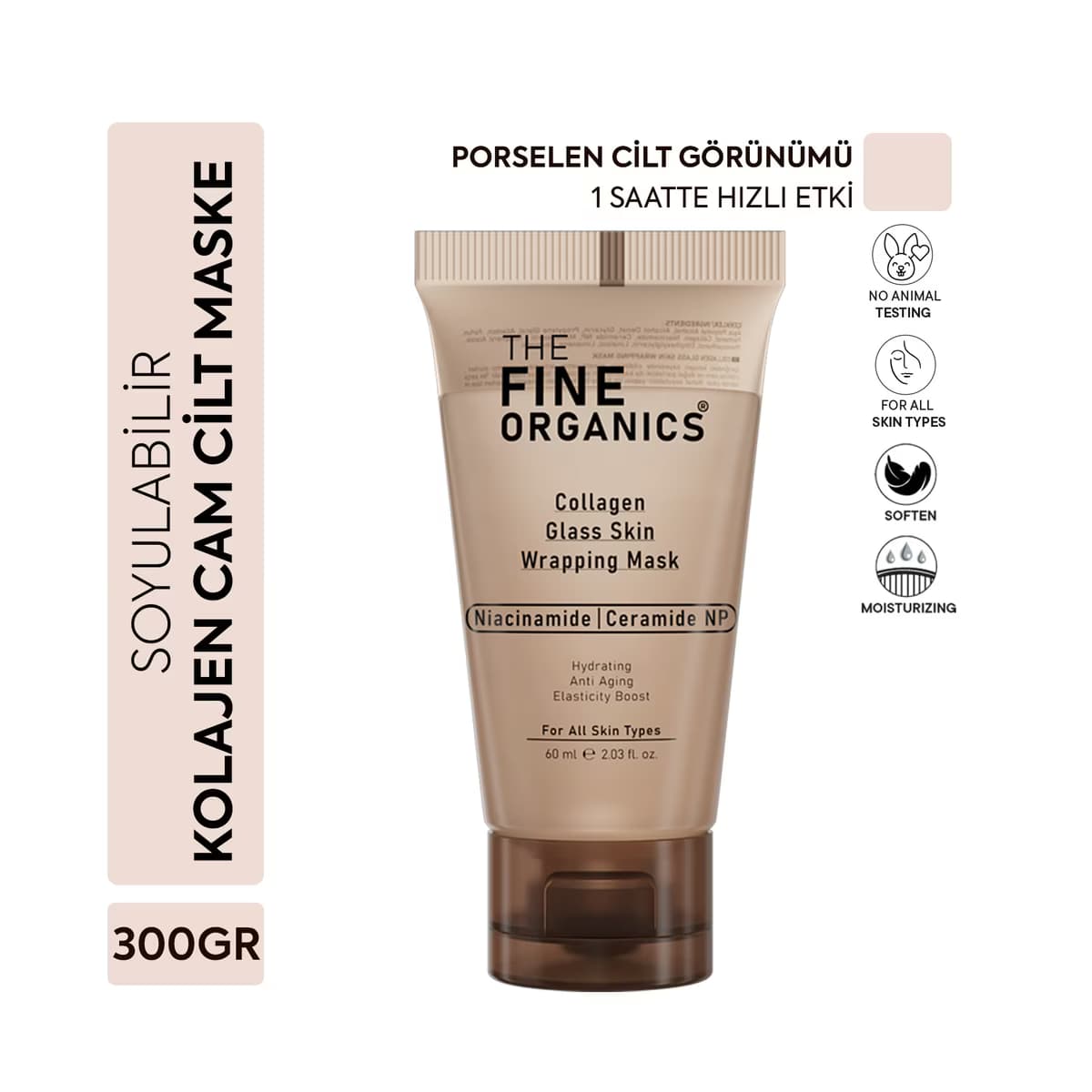 The Fine Organics Niacinamide & Ceramide NP Soyulabilir Kolajen Cam Cilt Maskesi 60 ml - Gratis
