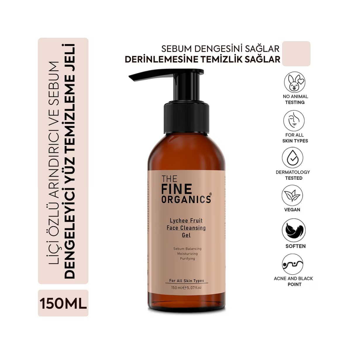 The Fine Organics Liçi Özlü Arındırıcı ve Sebum Dengeleyici Yüz Temizleme Jeli 150 ml - Gratis