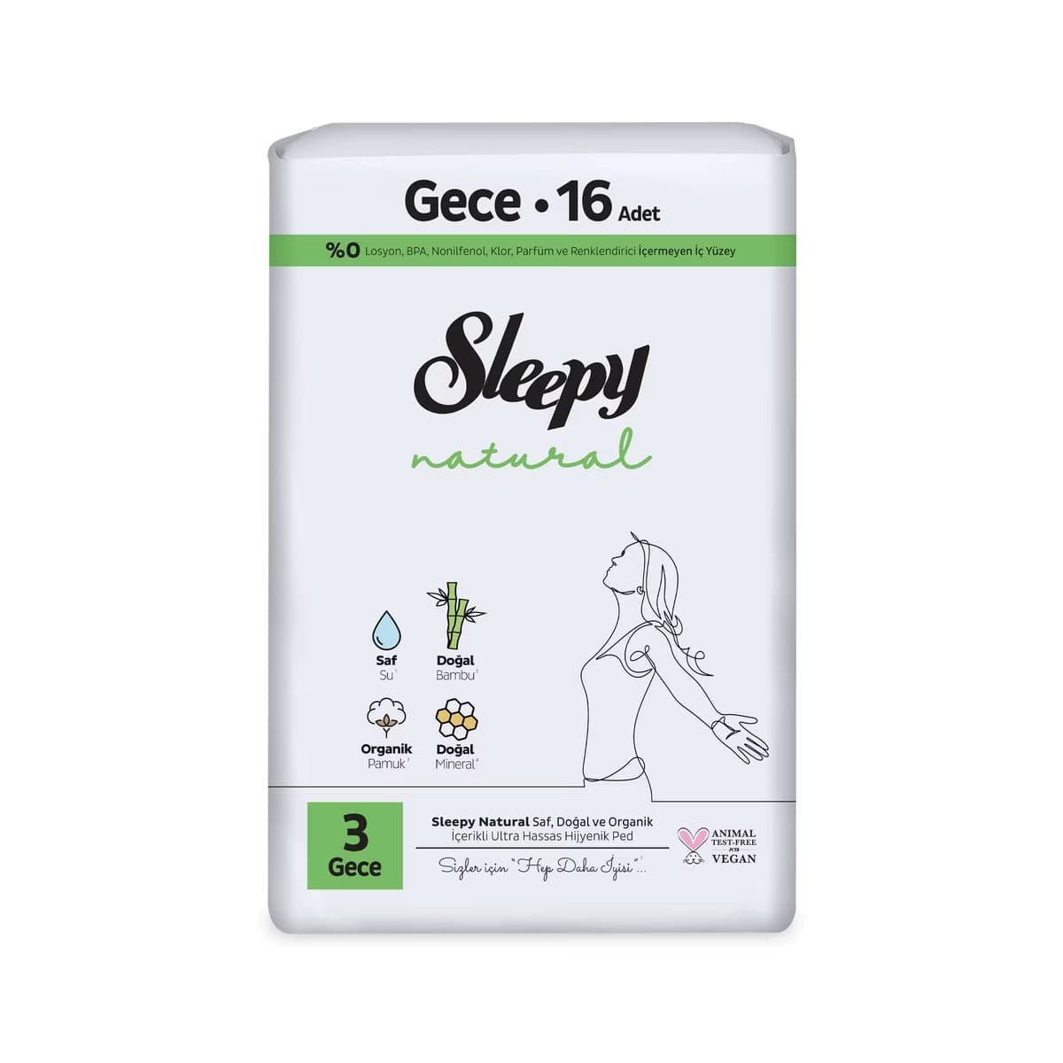 Sleepy Natural Süper Eco (Boy 3) Gece Hijyenik Ped 16'lı - Gratis