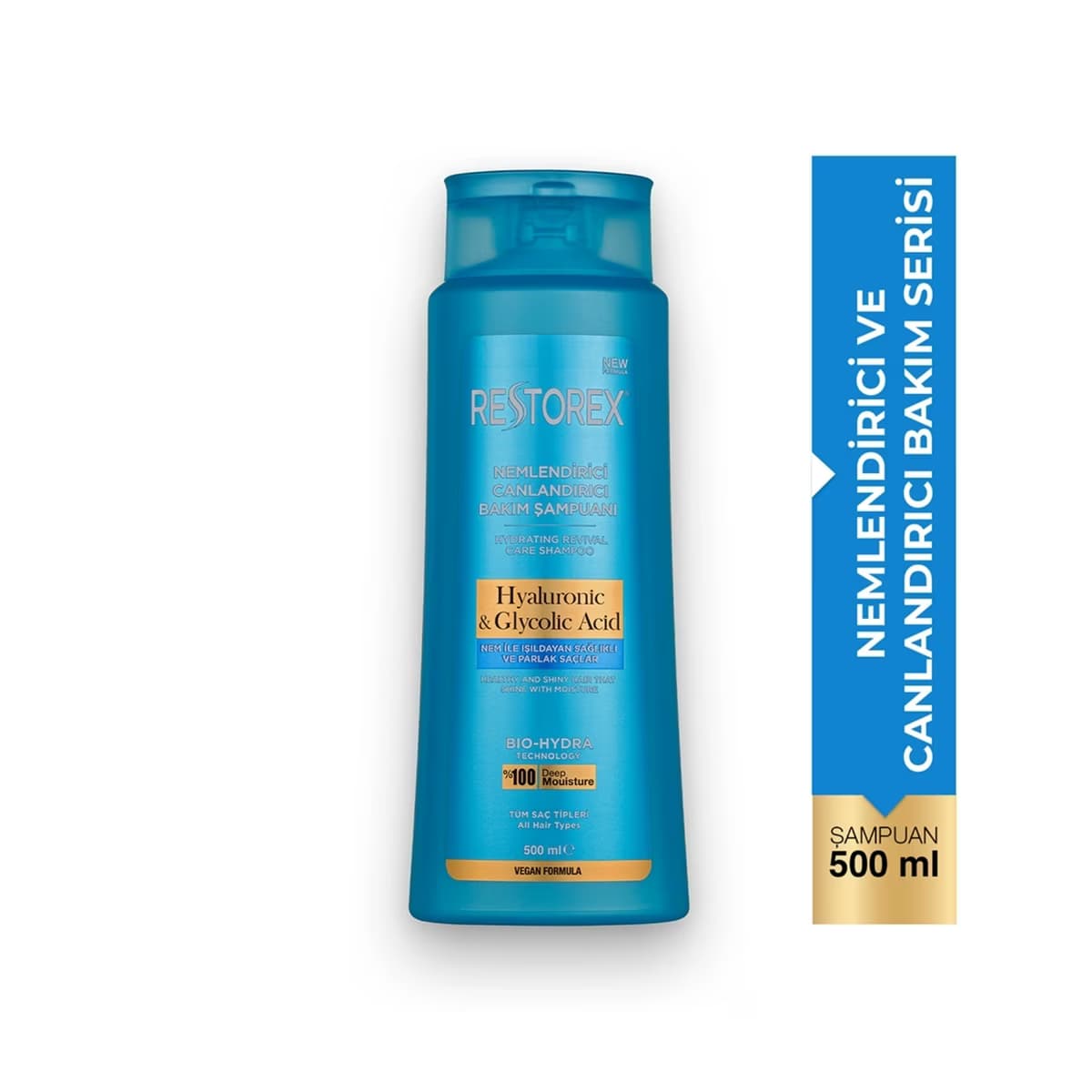Restorex Hyaluronic & Glycolic Acid Nemlendirici Canlandırıcı Saç Bakım Şampuanı 500 ml - Gratis