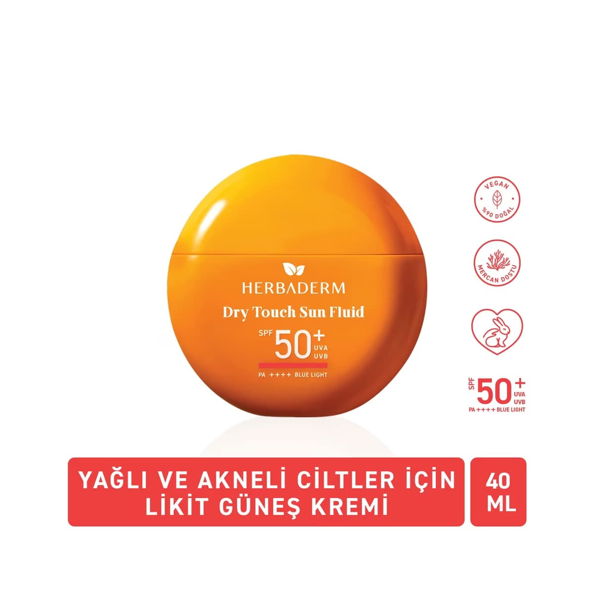 Herbaderm Dry Touch Sun Fluid 50+SPF Yoğun Nemlendirici Likit Güneş Koruyucu Krem 40 ml - Gratis