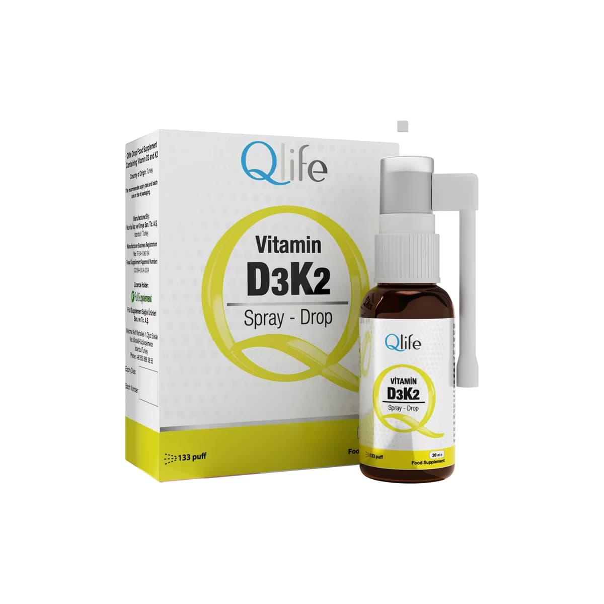 Qlife D3 + K2 Vitamini Sprey Damla Takviye Edici Gıda 20 ml - Gratis