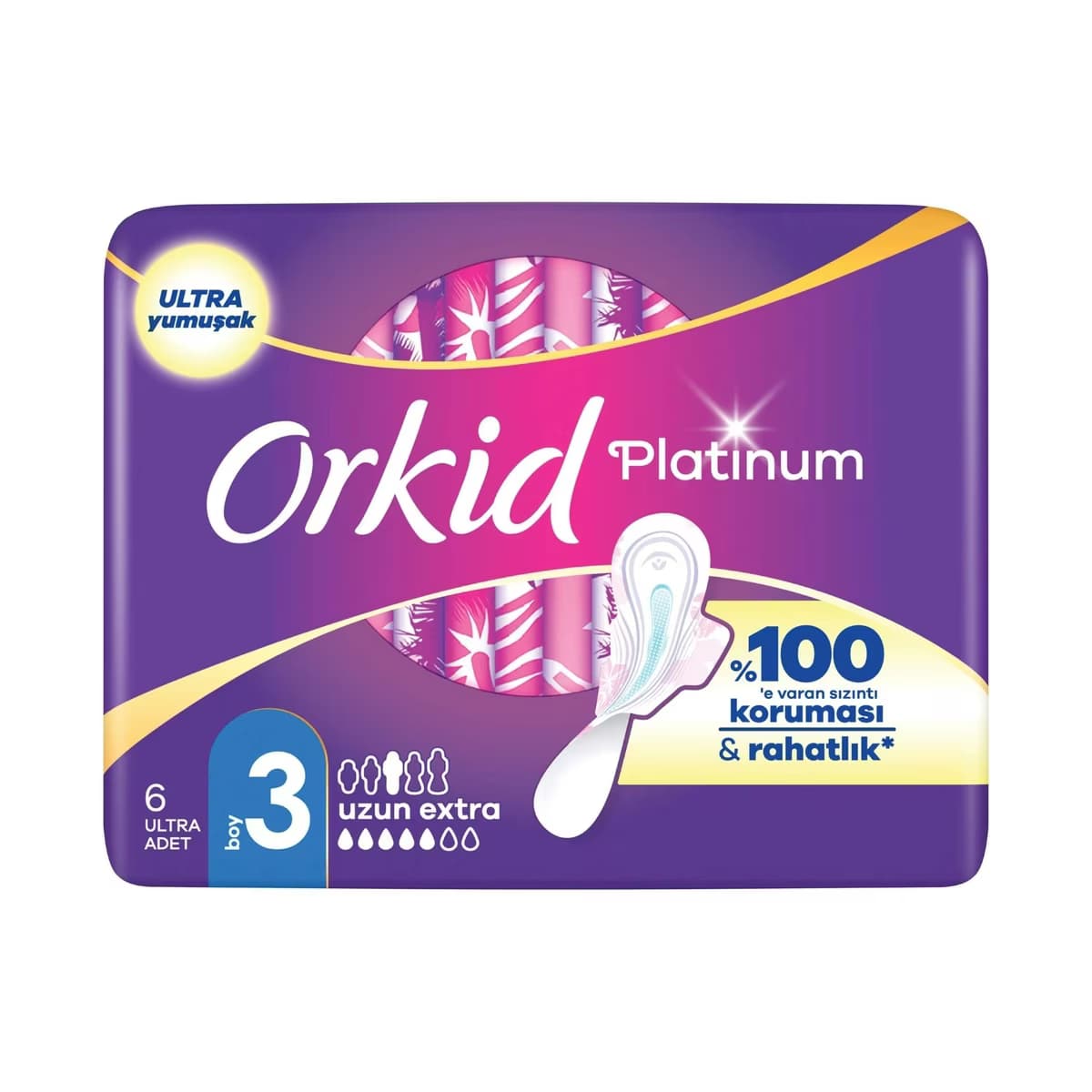 Orkid Platinum Kanatlı Gece (Boy 3) 6 Adet Hijyenik Ped - Gratis