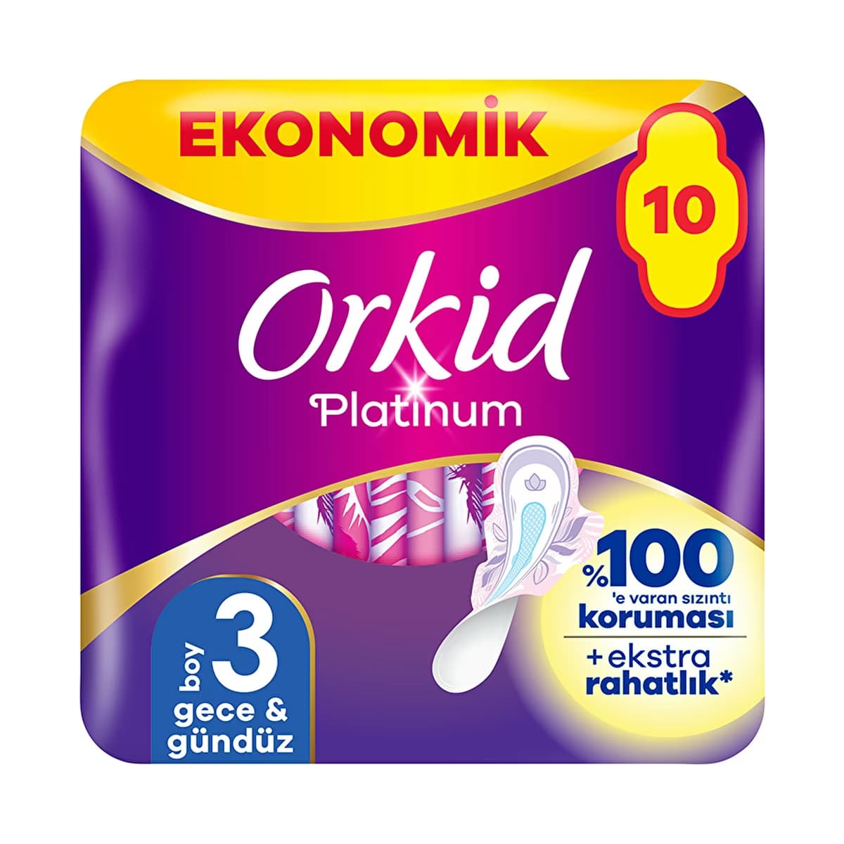 Orkid Platinum Gece (Boy 3) 10 Adet Hijyenik Ped - Gratis