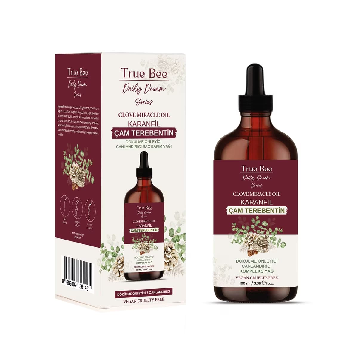 True Bee Karanfil Çam Terebentin & Karanfil Dökülme Önleyici & Güçlendirici Saç Bakım Yağı 100 ml - Gratis