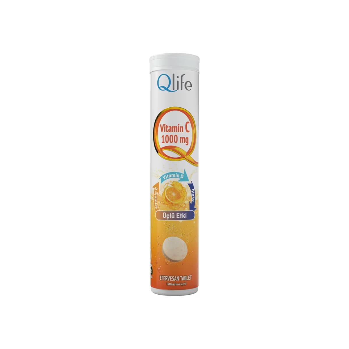 Qlife Plus C, D3 Vitamini ve Çinko İçeren Efervesan Takviye Edici Gıda 20 Tablet 1000mg - Gratis