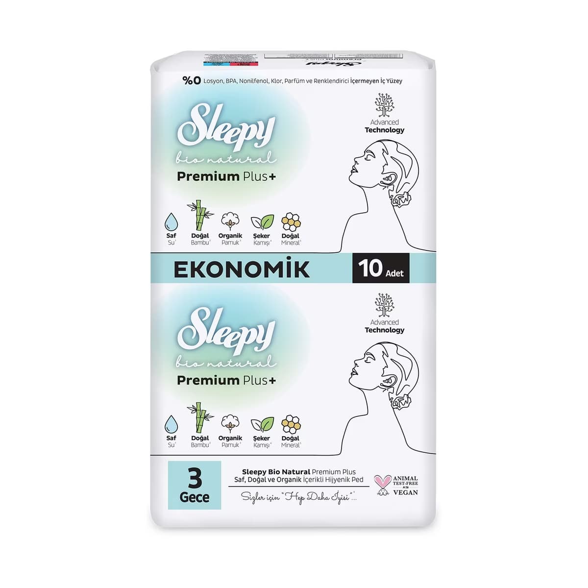 Sleepy Bio Natural Premium Plus+ (Boy 3) Eco Gece Hijyenik Ped 10'lu - Gratis