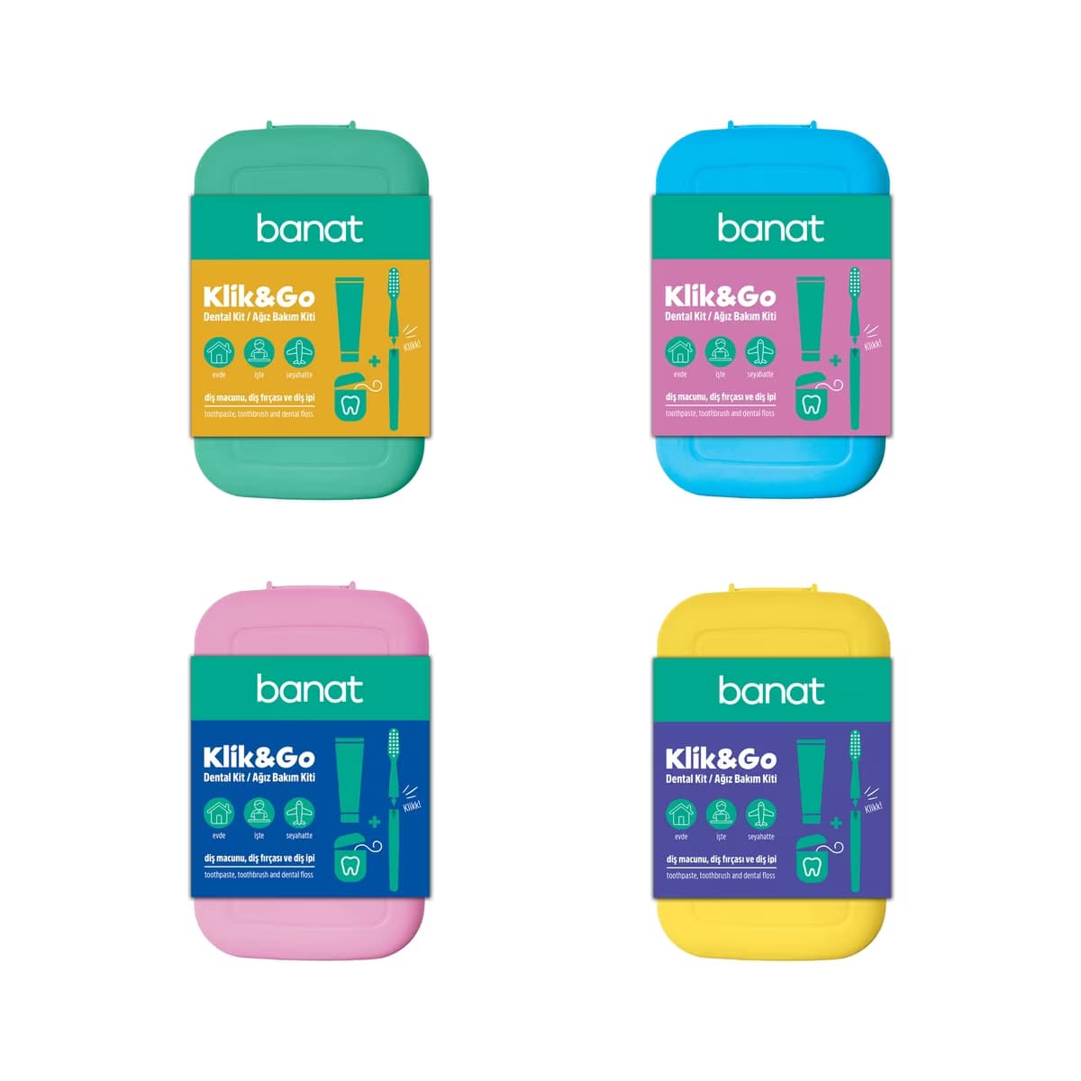 Banat Klick & Go Travel Set Ağız Bakım Kiti (Diş Macunu 15 ml + Diş Fırçası + Diş İpi) (Asortili) - Gratis