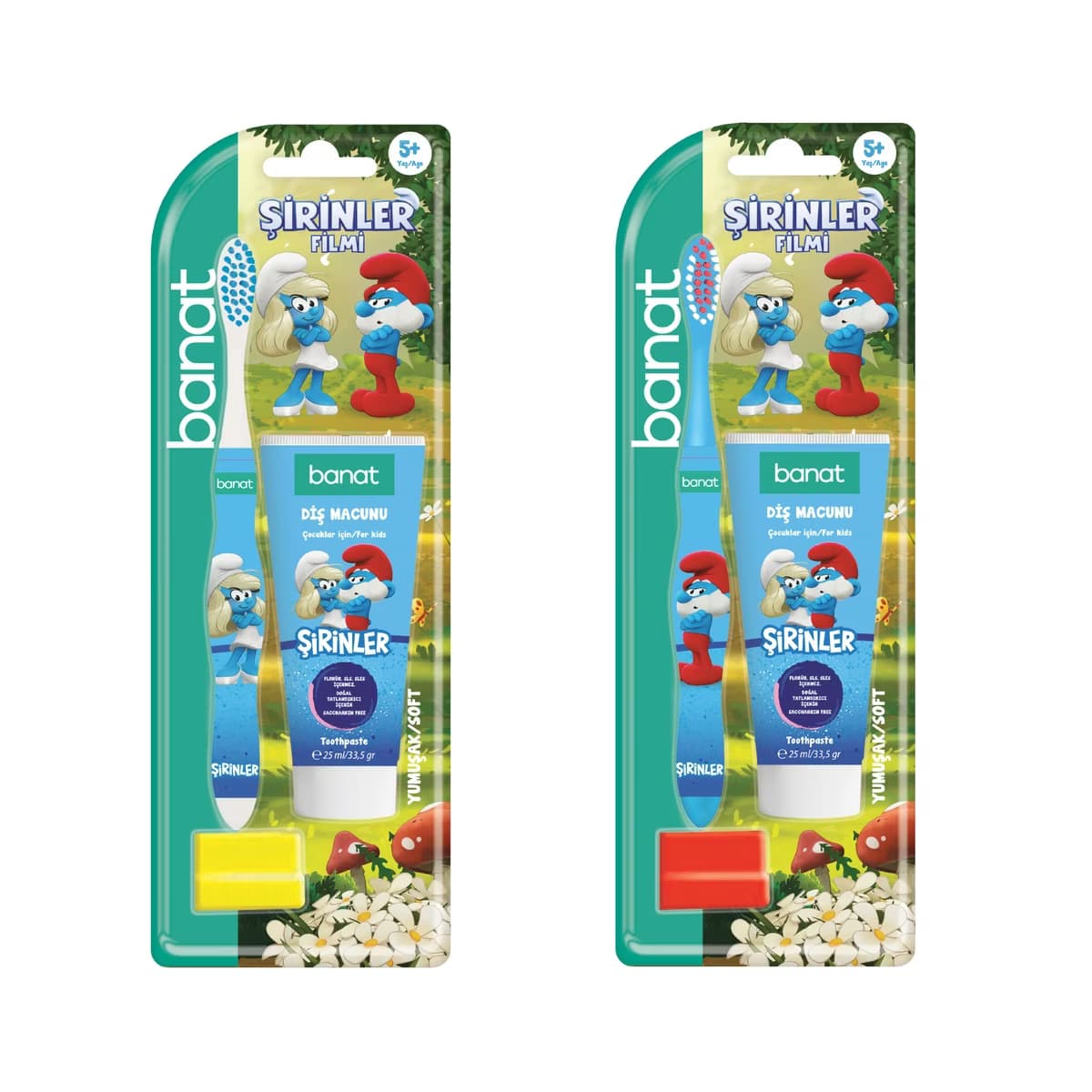 Banat Şirinler Smurfs Lisanslı Ağız Bakım Seti (Diş Macunu 25 ml + Diş Fırçası + Kep) (Asortili) - Gratis