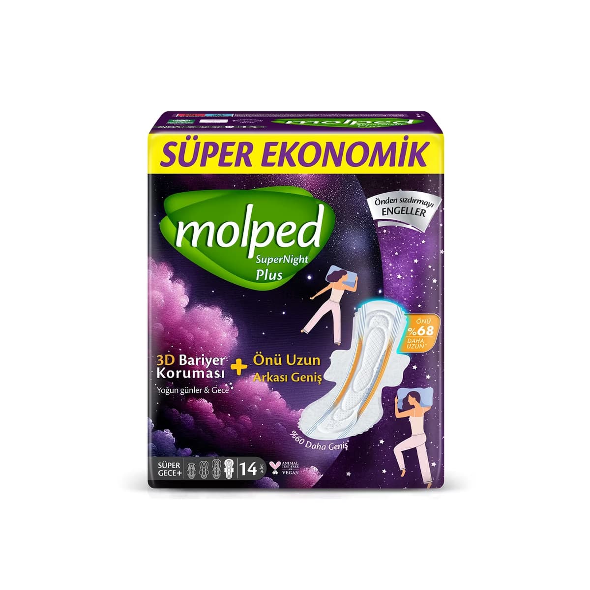 Molped Supernight Önü Uzun Süper Gece Plus Hijyenik Ped 14'lü - Gratis