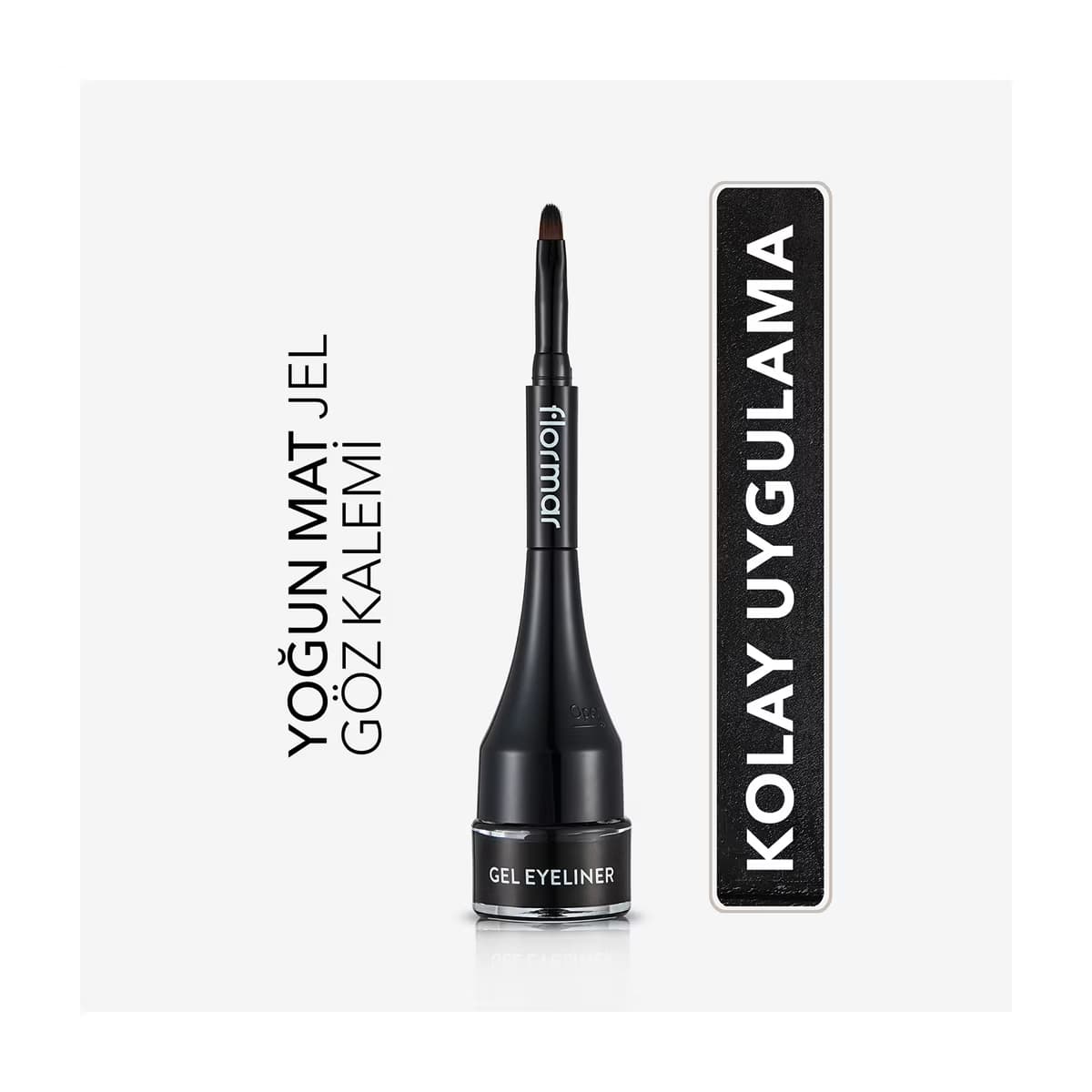 Flormar Yoğun Pigmentli Mat Bitişli Kendinden Fırçalı Jel Eyeliner 001 Black - Gratis