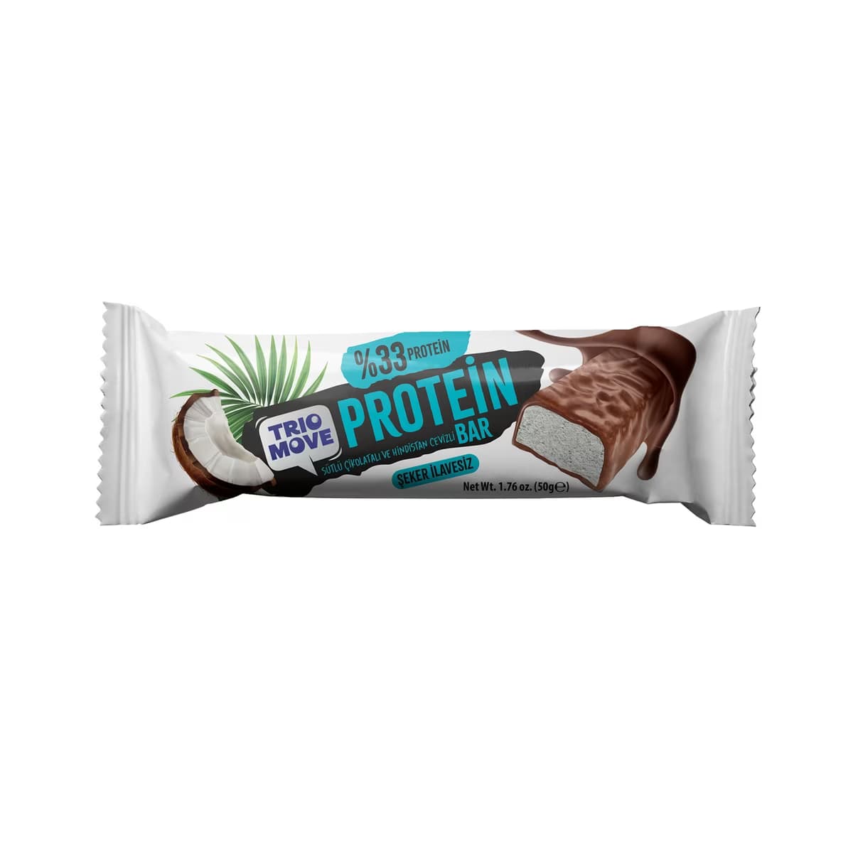 Trio Move Çikolata Kaplı %33 Proteinli Sütlü Çikolatalı ve Hindistan Cevizli Bar 50 gr - Gratis