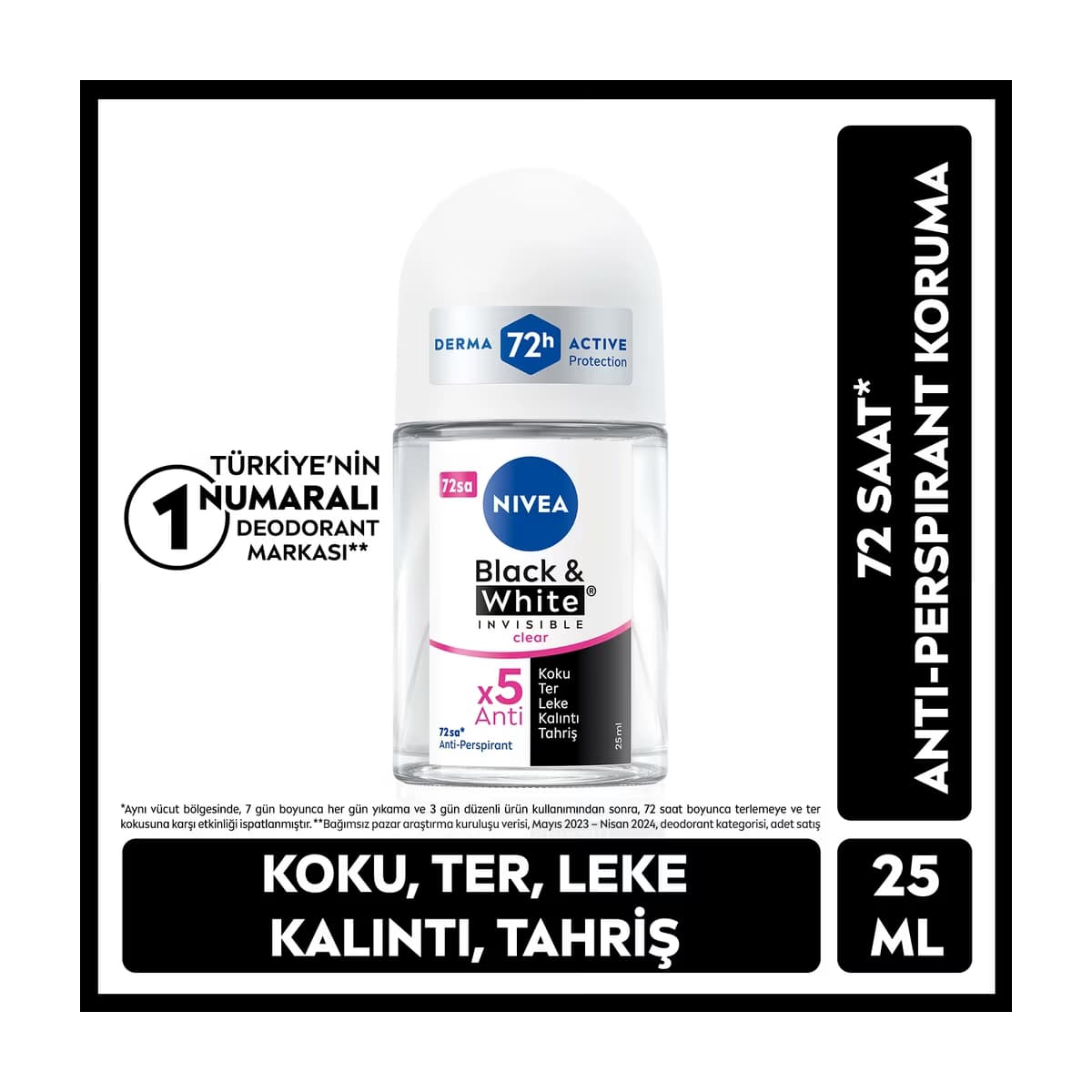 Nivea Kadın Mini Roll-on Deodorant Black & White Invisible Clear 25 ml - Gratis