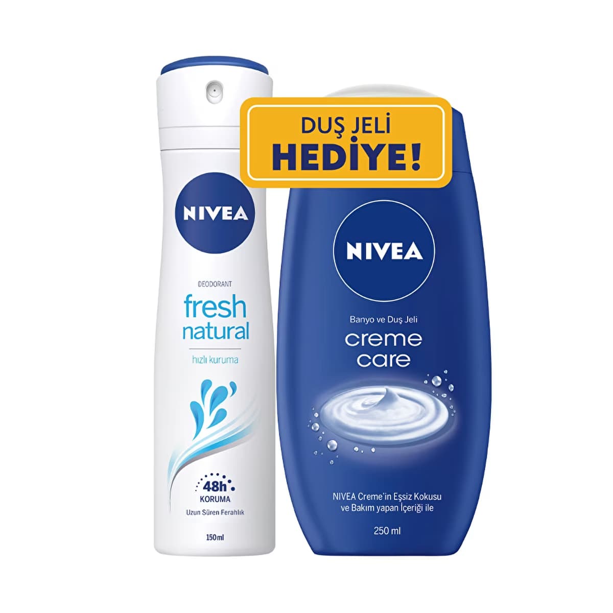 Nivea Fresh Natural Kadın Deodorant Sprey 150 ml + Creme Care Kadın Duş Jeli 250 ml - Gratis
