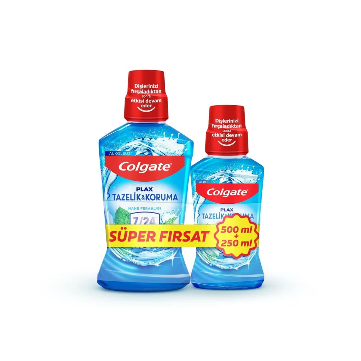 Colgate Plax Blue Nane Ferahlığı Ağız Bakım Suyu 500 ml + Plax Green Taze Nane Ağız Bakım Suyu 250 m - Gratis