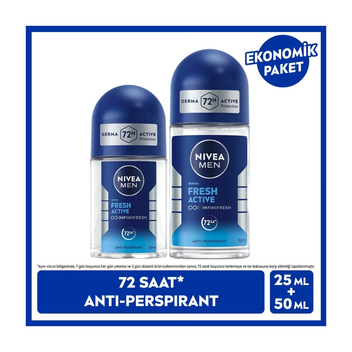Nivea Men Fresh Active Erkek Deodorant Roll-on 50 ml + Mini Deodorant Roll-on 25 ml - Gratis