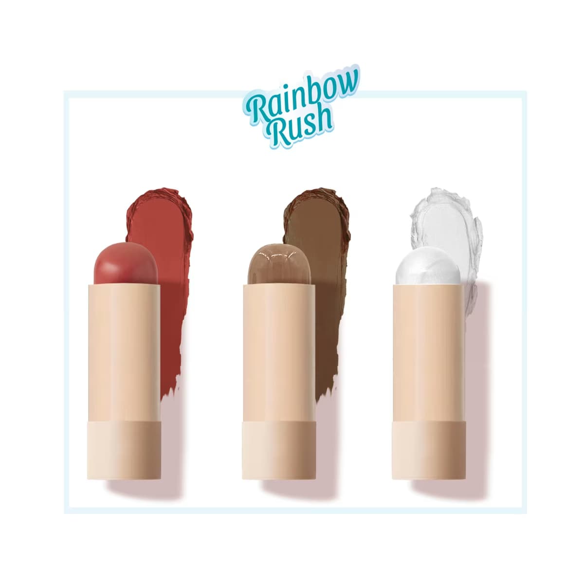 New Well Rainbow Rush Makyaj Seti Stick Blush - Stick Contour - Stick Highlighter (3'lü Set) - Gratis