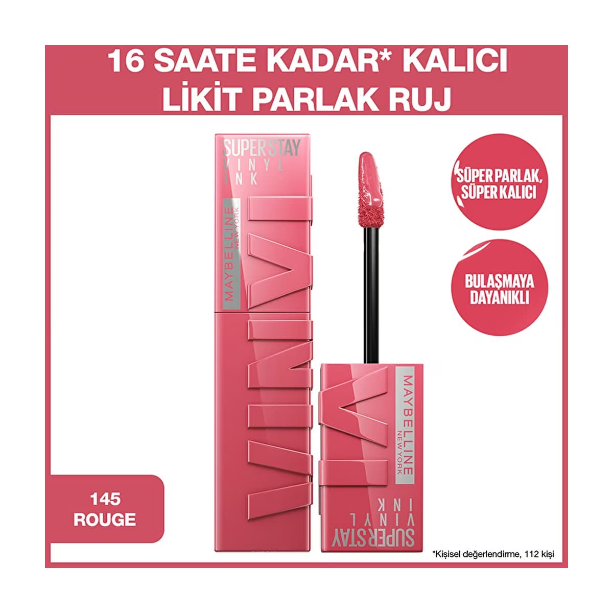 Maybelline New York Super Stay Vinyl Ink Uzun Süre Kalıcı Likit Parlak Ruj 145 Rogue - Gratis