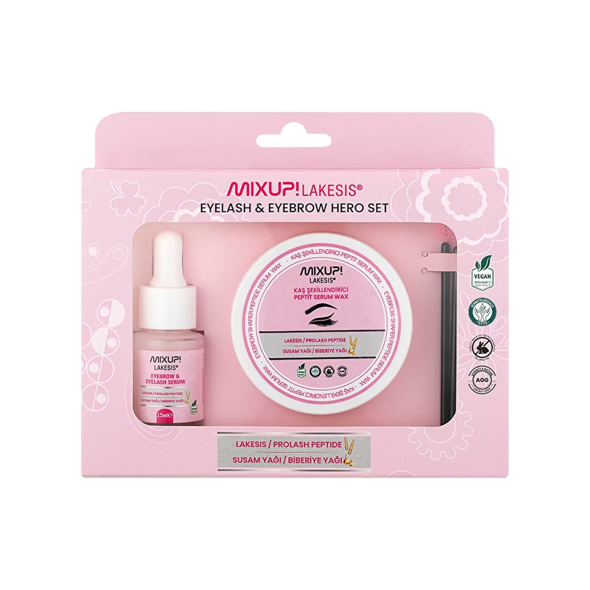 Mixup! Lakesis Kaş & Kirpik Güçlendirici Peptit Serum 15 ml + Şekillendirici Peptit Serum Wax 50 ml - Gratis