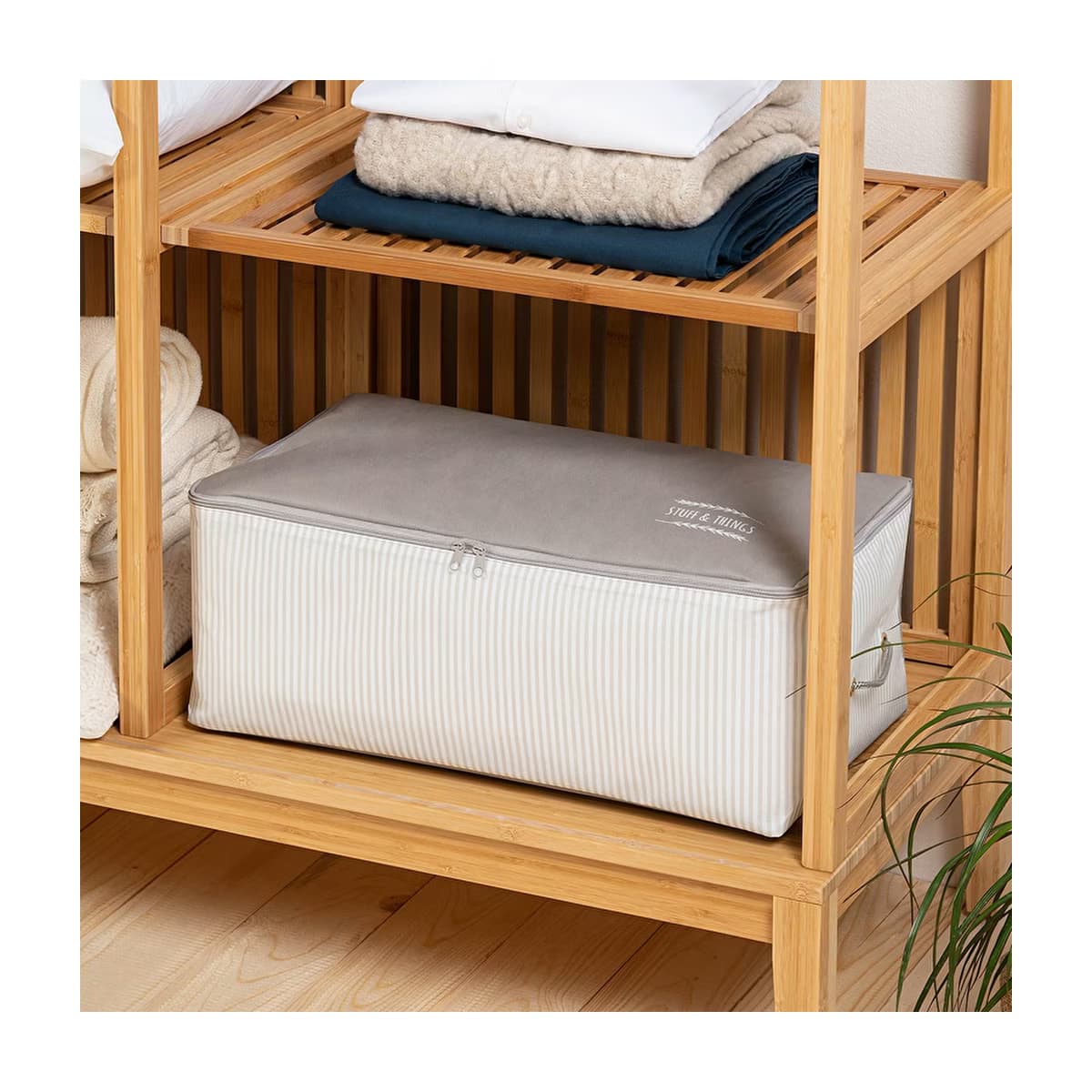 Ocean Home Orta Boy Gri Çizgili Stuff & Things Hurç 52 x 28 x 21 cm - Gratis
