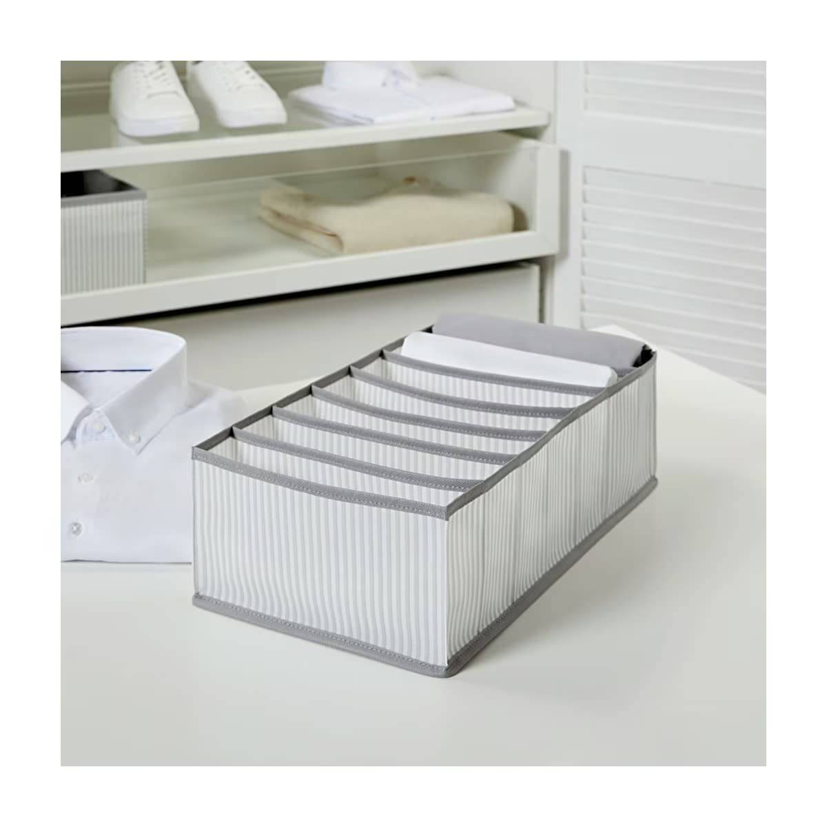 Ocean Home 7 Bölmeli Gri Çizgili Çekmece Düzenleyici 22 x 41,5 x 12 cm - Gratis