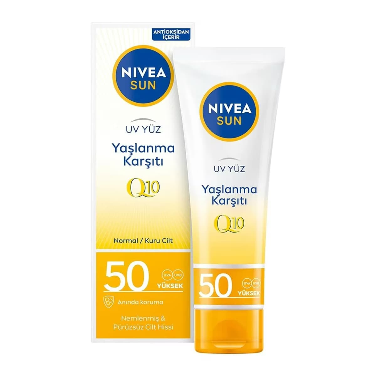 Nivea Sun Yaşlanma ve Leke Karşıtı Q10 Yüz Güneş Kremi SPF 50+ Çok Yüksek Güneş Koruyucu 50 ml