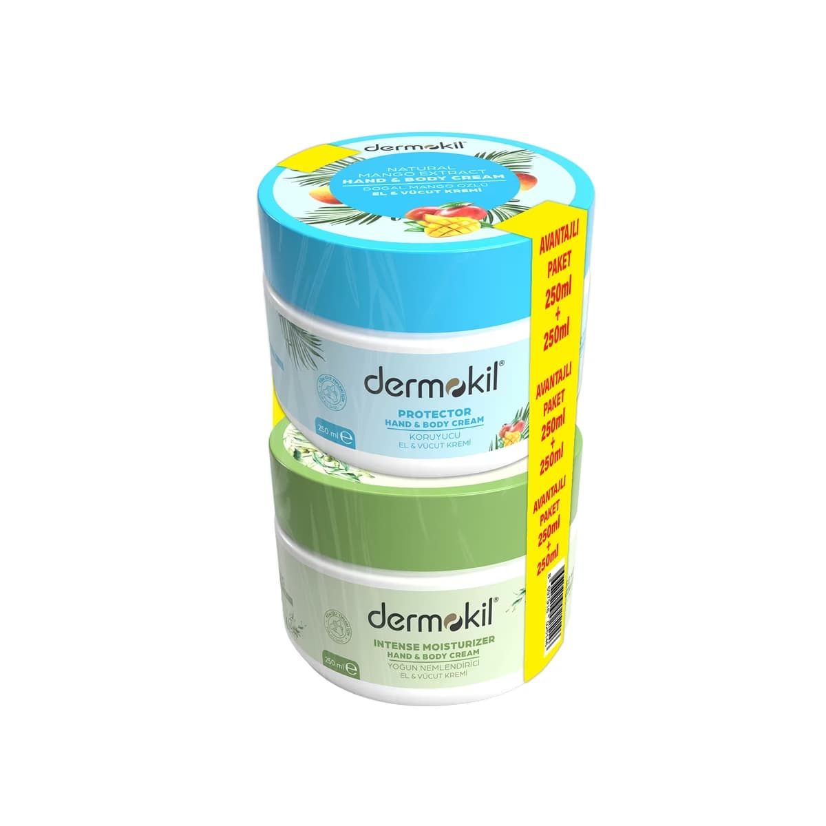 Dermokil Zeytinyağlı ve Mango Özlü El ve Vücut Nemlendirici Seti (250 ml + 250 ml) - Gratis