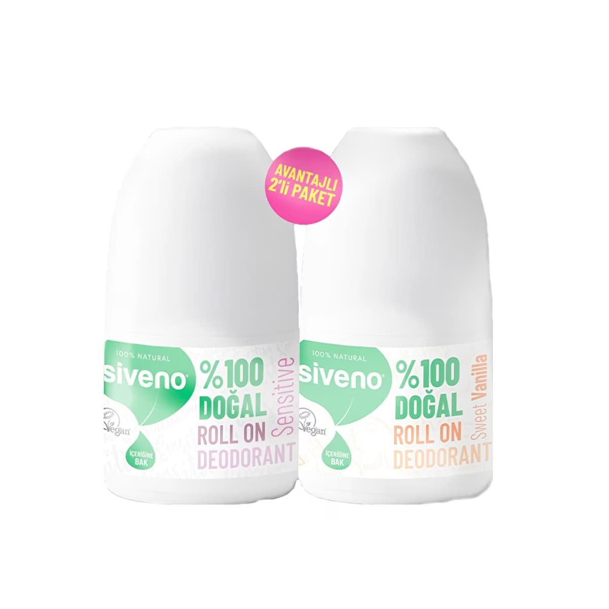Siveno %100 Doğal Roll-on Deodorant 2 x 40 ml (Sensitive + Sweet Vanilla) - Gratis