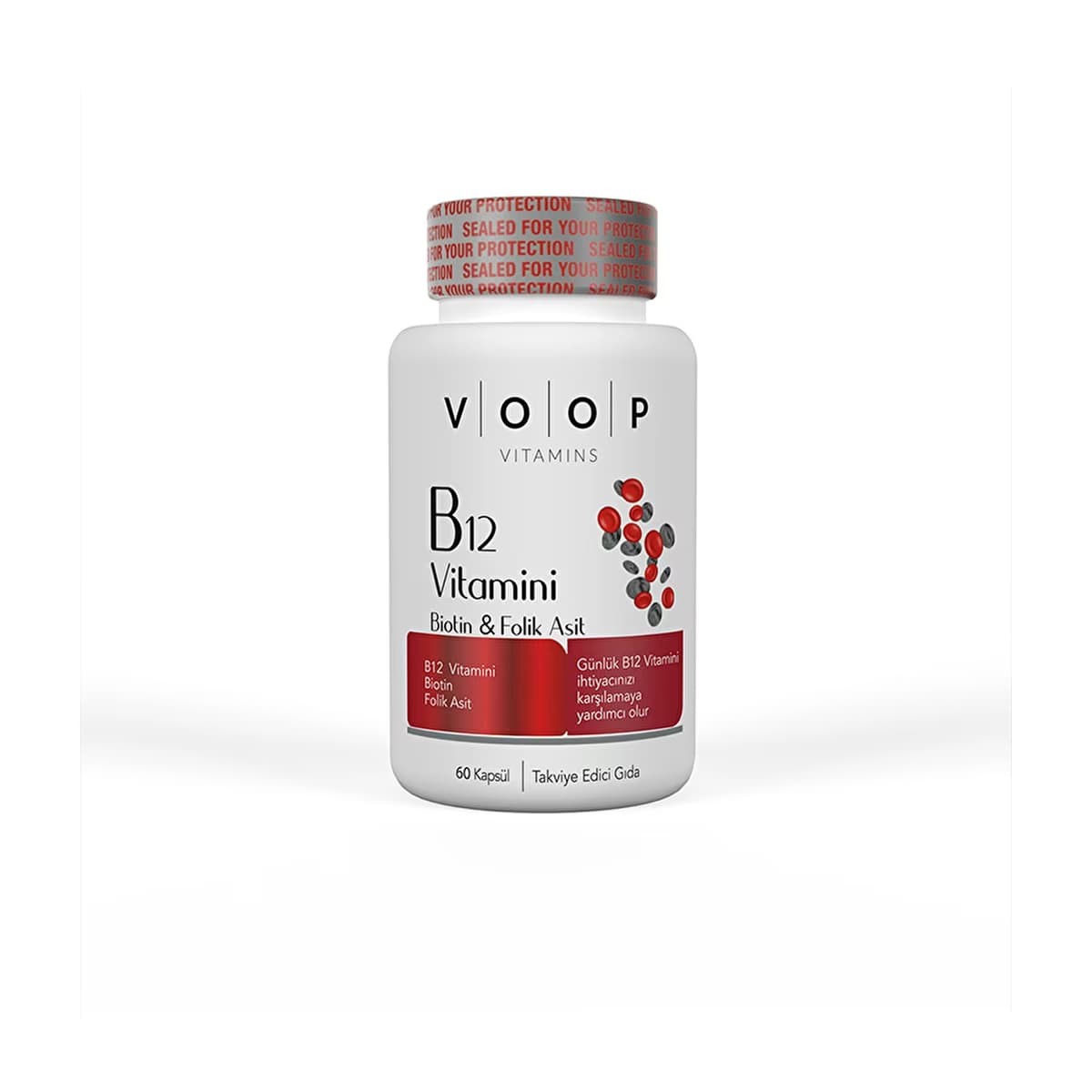 Voop Vitamin B12, Biotin ve Folik Asit İçeren Takviye Edici Gıda 60 Kapsül - Gratis