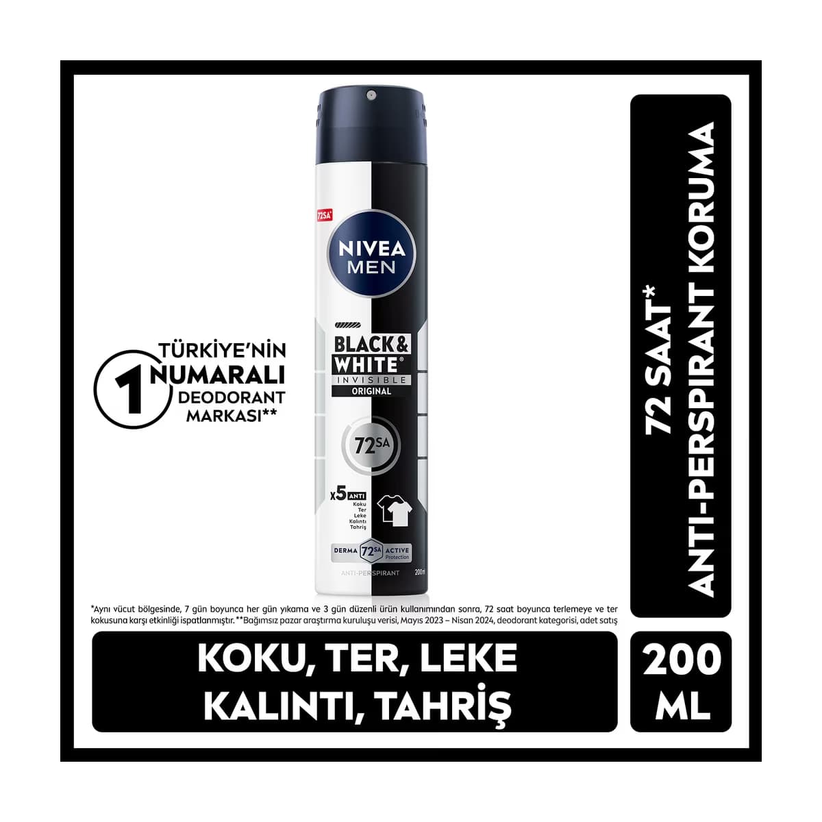 Nivea Men Black & White Invisible Original Erkek Deodorant Sprey 200 ml - Gratis