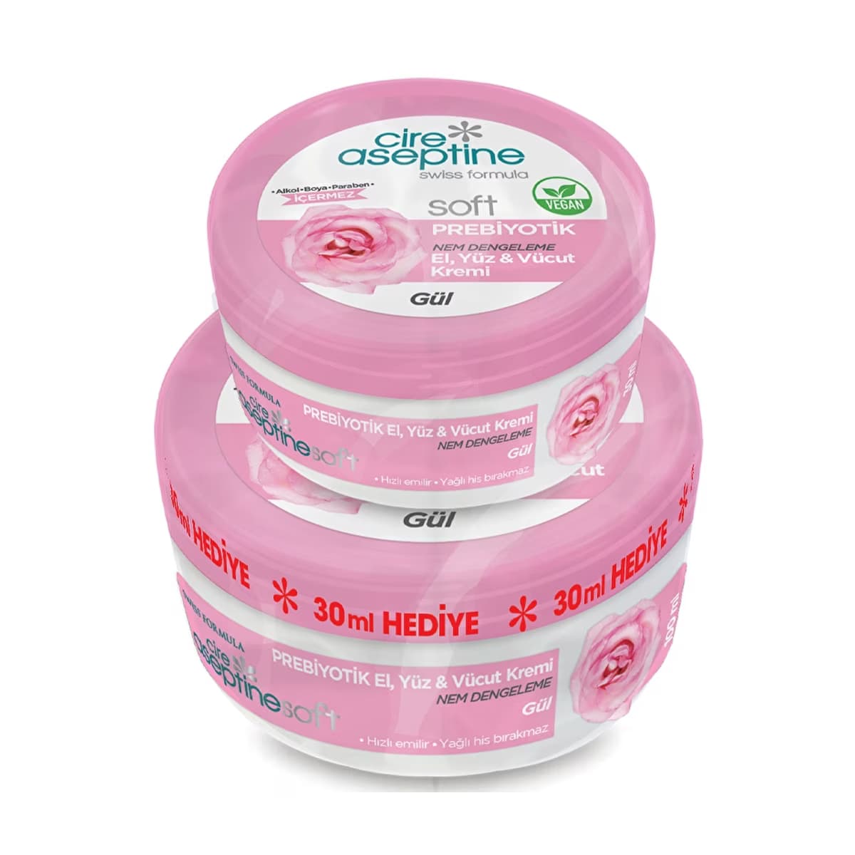 Cire Aseptine Soft Prebiyotik Gül Krem 100 ml + 30 ml - Gratis