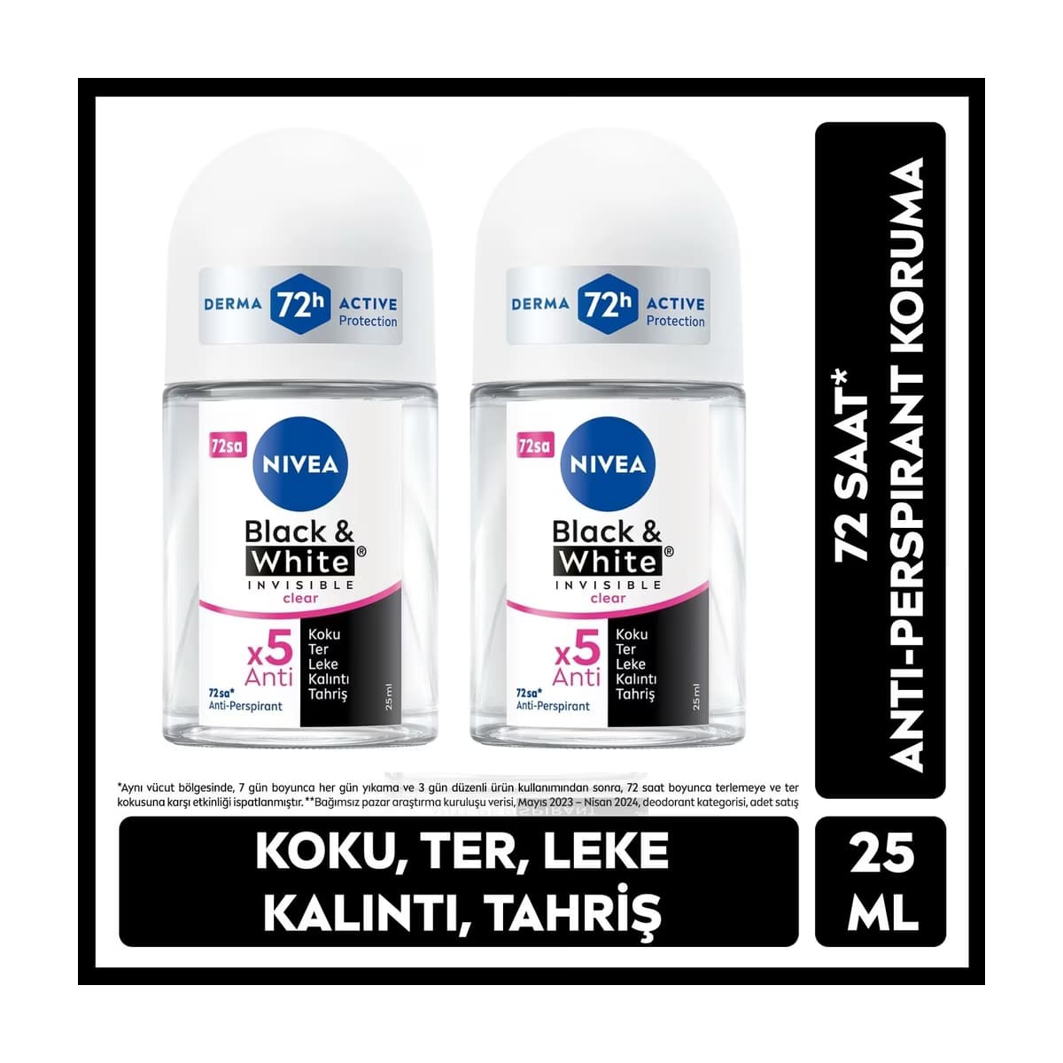 Nivea Kadın Mini Roll-on Deodorant Black & White Invisible Clear 2 x 25 ml - Gratis