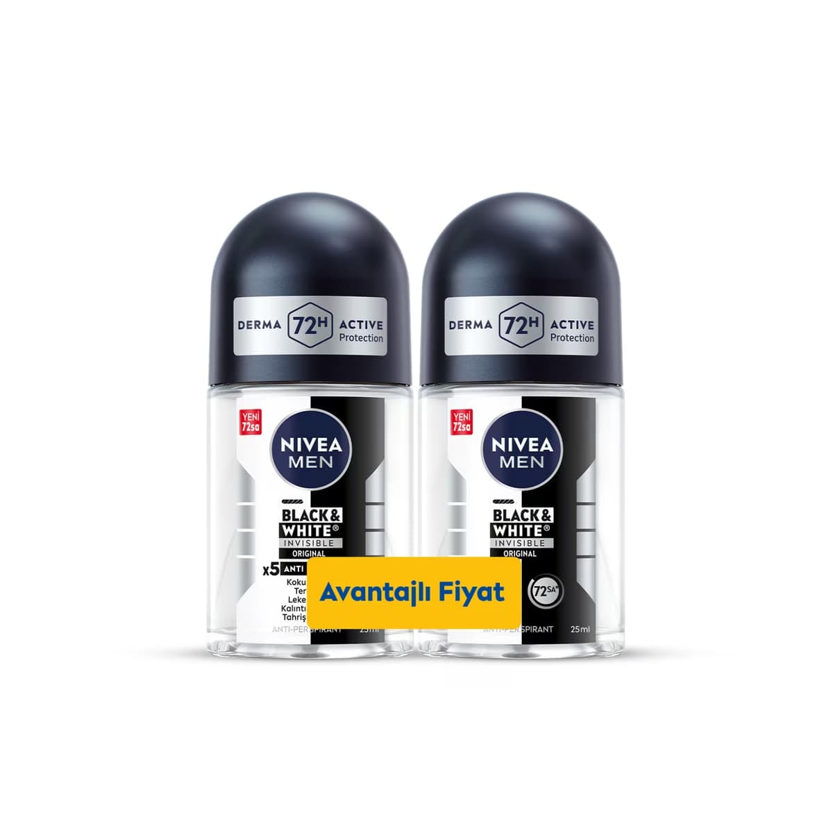 Nivea Men Erkek Mini Roll-on Deodorant Black & White Invisible Original 2 x 25 ml - Gratis